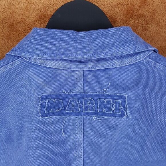 MARNI Barn Jacket Mens Size 48 Blue Overdyed Cotton Canvas Adjustable $1550 - Picture 6 of 10